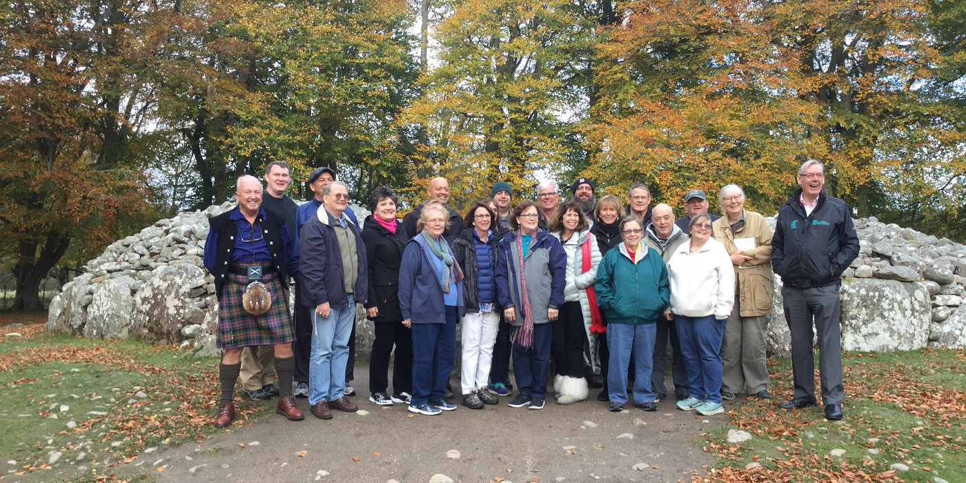 Group at Clava Cairn (Scotland) - Outlander filming locations in Scotland